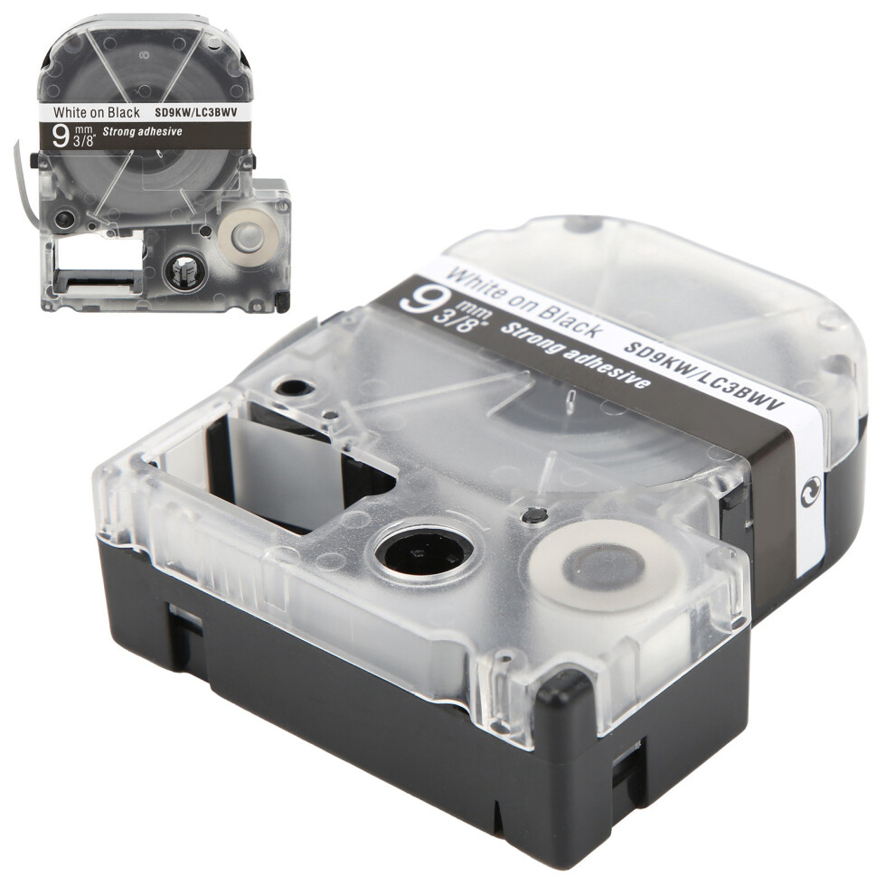 High Durability White on Black Label Tape for Printer, 9mm x 8m-image-OPC-PMRWSZR-NEW