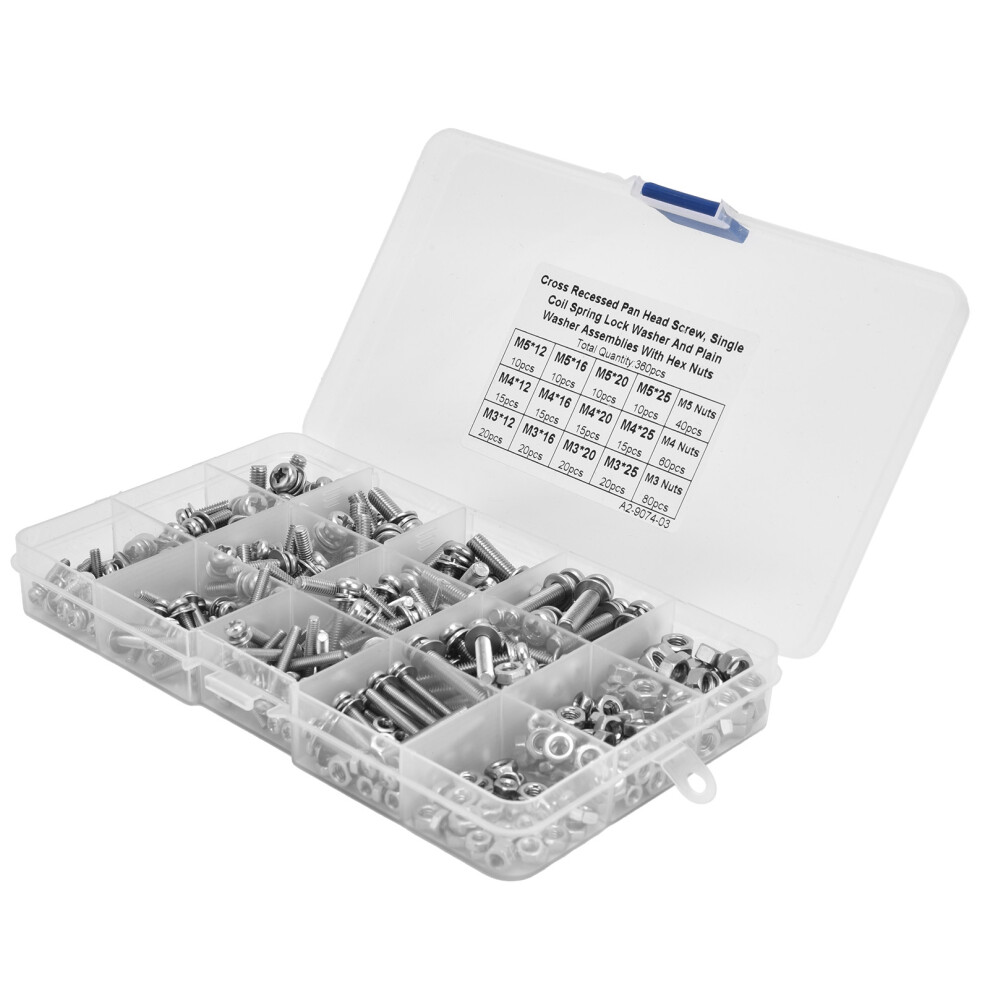 360Pcs Metal Cross Pan Head Screws Kit, M3-M5 Assortment For Lock, Lamp & Toy 8481358351679