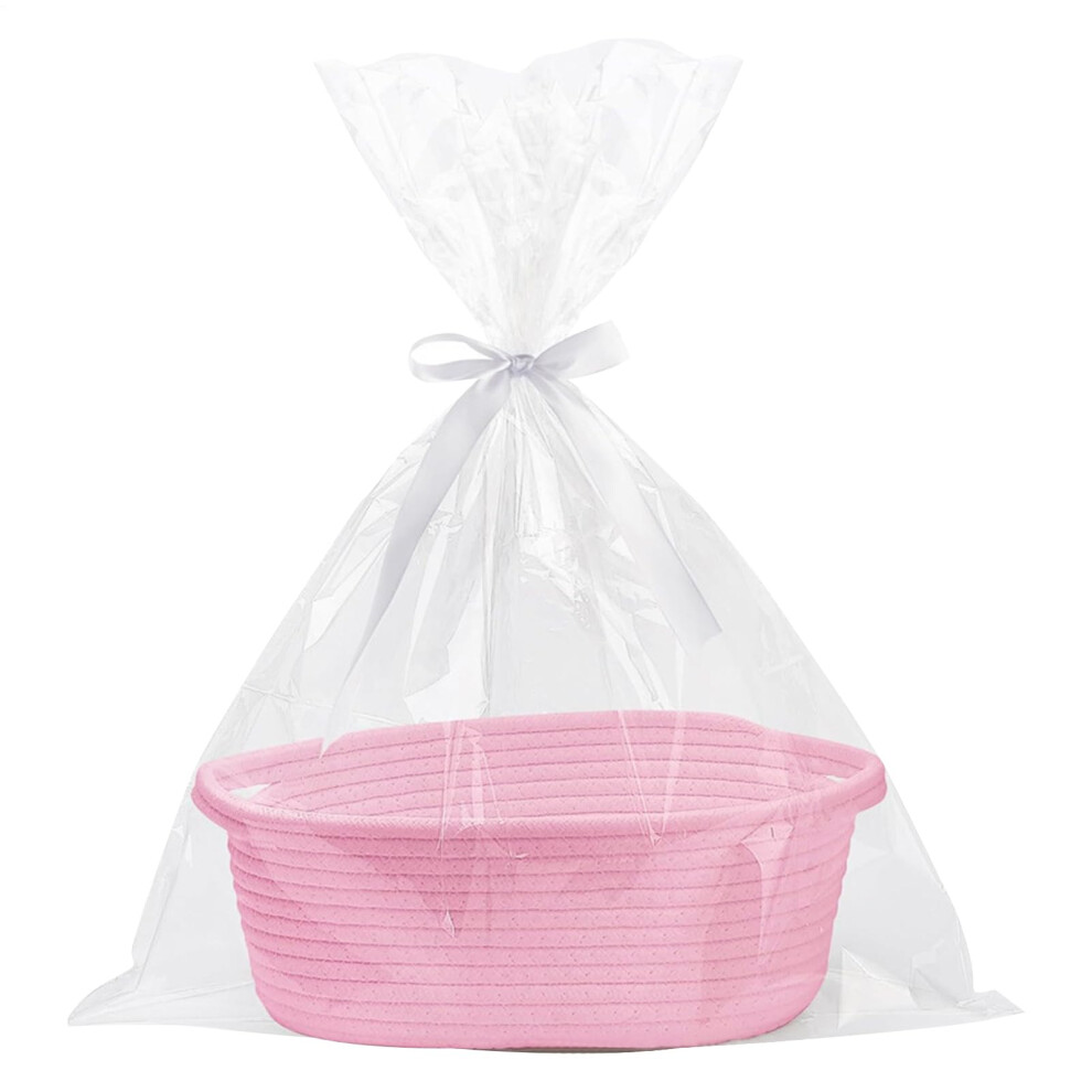 Cotton Rope Basket Baby Basket With Handles For Nursery - Nursery Organizer Bin Multi-Functional Storage Pink