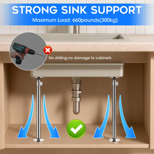 Undermount Sink Brackets, Stainless Steel Undermount Support Pole, 43-79cm Adjustable 1