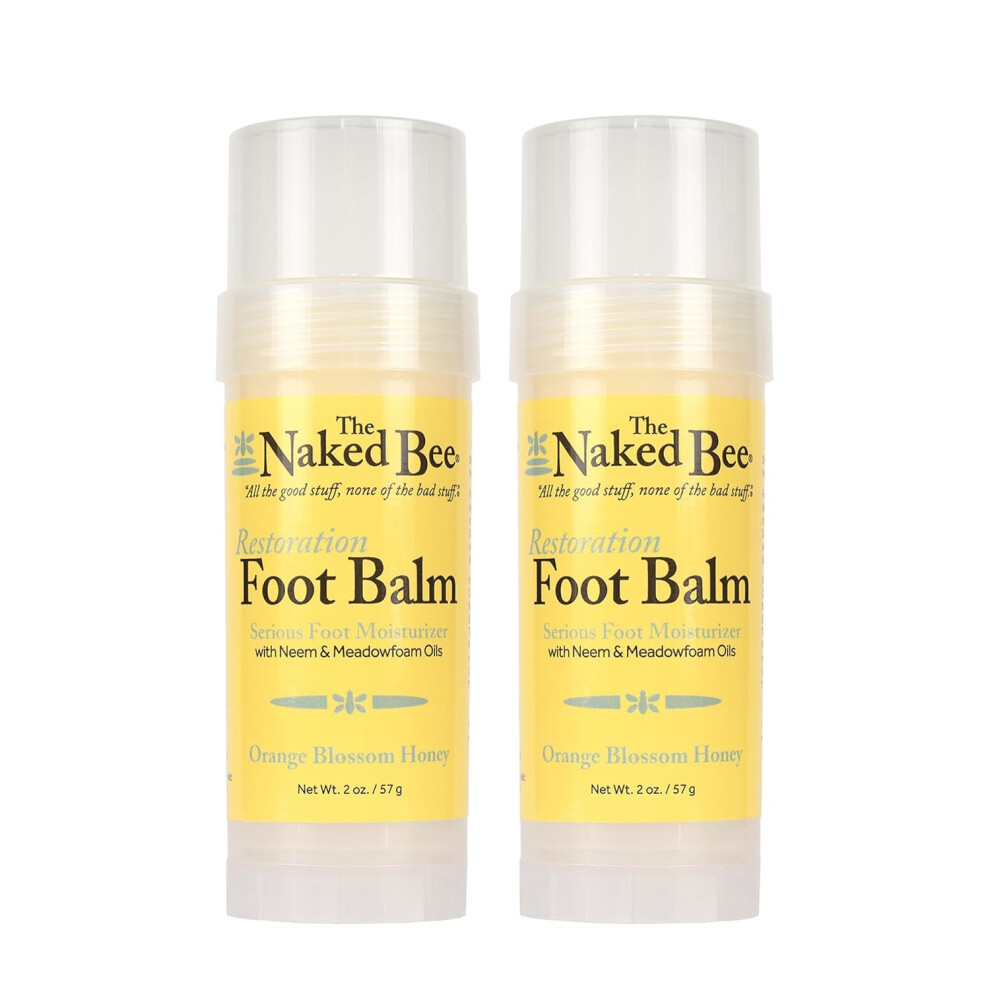 The Naked Bee Orange Blossom Honey Restoration Foot Balm | Intensive Repair & Cracked Heel Treatment 2 oz (2 Pack) - 57g Each