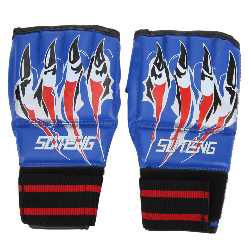 Blaue HalfFinger-Fighting-Handschuhe mit Elastikband für Training & Wettkampf 1