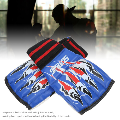 Blaue HalfFinger-Fighting-Handschuhe mit Elastikband für Training & Wettkampf 2