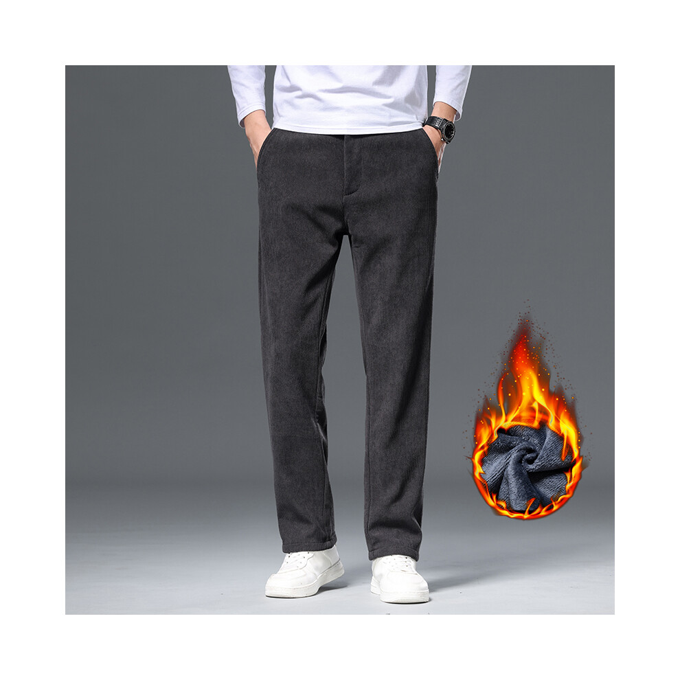 (Dark Grey, 29) Men's Clothing  Corduroy Men's Winter Fleece Pants Thick Warm Casual Straight Fashion Trousers Comfortable Plush Business Loose Pants-image-OPC-PMRXXX8-NEW
