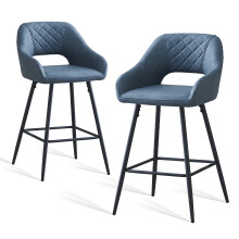 Set of 2 PU Bar Stools High Bar Chair Blue Grey