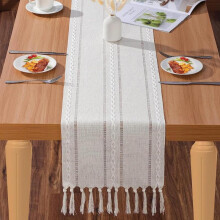 (White, 33*200cm) Solid Color Table Runner, Boho Style Tablecloth Table Decoration Supplies for Home Kitchen Dining Room Wedding Birthday Party