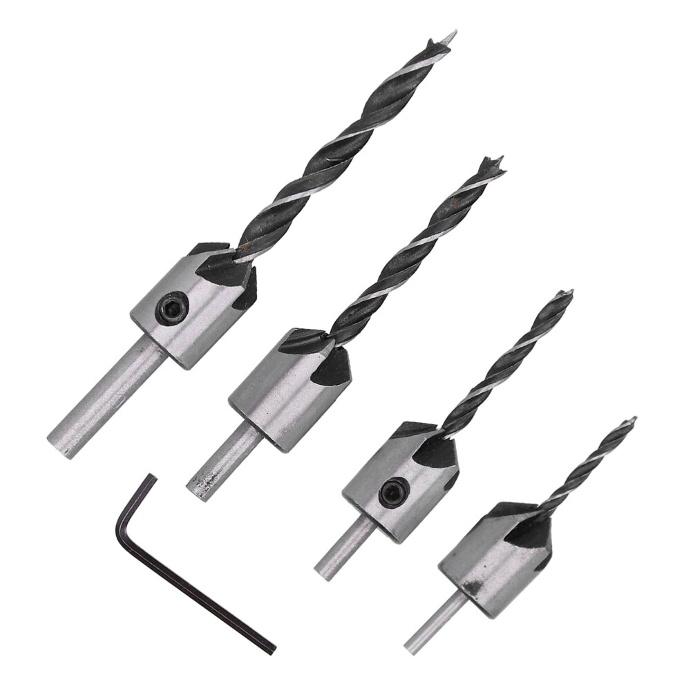 4Pcs Carbon Steel Countersink Drill Bit Set, 3-6Mm With Hex Wrench 9491358395121
