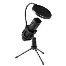 USB-Kardioid-Kondensatormikrofon mit Stativ & Pop-Filter, 48 kHz, Schwarz