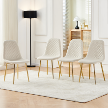 Set of 4 Dining Chairs Velvet Beige Padded Kitchen
