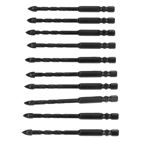 10pcs CrossedAngle Hex Handle Drill Bits for Masonry and Ceramic | Black 2-6mm 2