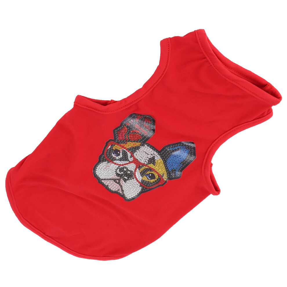 Adorable Bulldog Pattern Dog Shirt Puppy Sweatshirt Red M with Rhinestone Painted Vest-image-OPC-PMS25D5-NEW