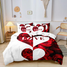 (rose, EU Double) Rose Pattern Decorative Bedding Set, Including 1 Duvet Cover & 2 Pillowcases, Bedding Supplies for Home Bedroom Hotel