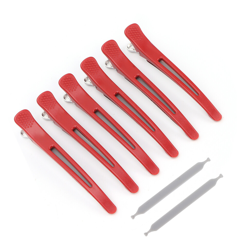 6Pcs Red NonSlip Duckbill Hair Clips for Cutting & Styling