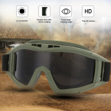 Army Green Paintball & Ski Goggles with 2 Lens Sets, AntiDust & Fog Protection