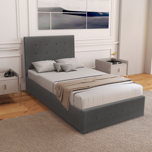 Comfy Living (3ft Single, Grey) Reuben Fabric Ottoman Storage Bed with Lucy Mattress 1