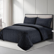 (Black Floral Embossed, Super King (260x220cm)) Luxurious Hotel Quality Affordable Bedding with Satin Stripes, Includes Duvet Cover and Pillowcases