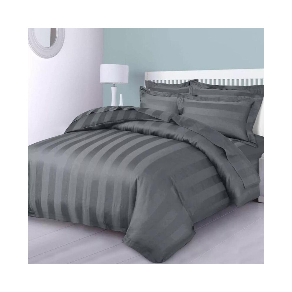 (Grey, Double (200x200cm)) Luxurious Hotel Quality Affordable Bedding with Satin Stripes, Includes Duvet Cover and Pillowcases-image-OPC-PMS2Q7T-NEW