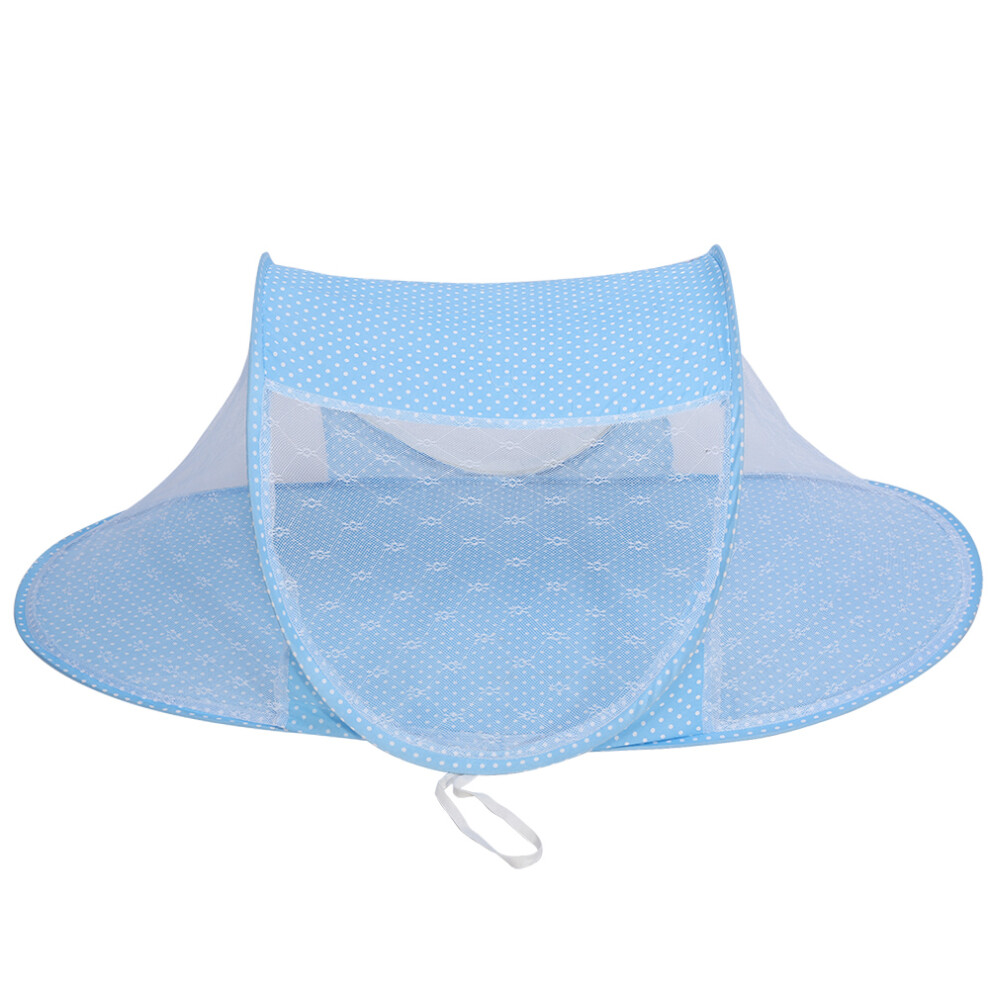 Portable Toddler Crib Bed With Foldable Design And Mosquito Net Canopy - Blue