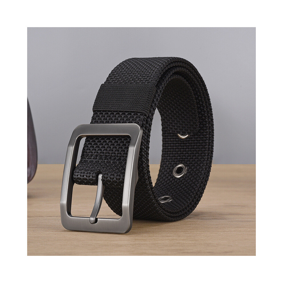 (Black, 110cm) Alloy Buckled Zinc Canvas Belt With Versatile Style For Men Travel And Work-image-OPC-PMS5MWR-NEW