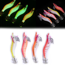 4Pcs Night Dawn Fishing Lures Plastic Shrimp & Squid Jigs Luminous & Durable
