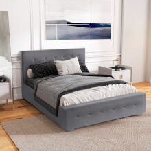 (4ft6 Double, Grey) Reuben Fabric Ottoman Storage Bed with Tanya Mattress