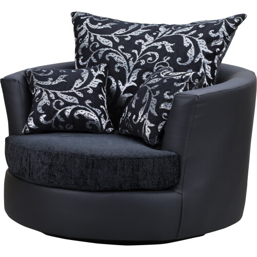 Swivel Cuddle Chair Chenille Fabric Black Black