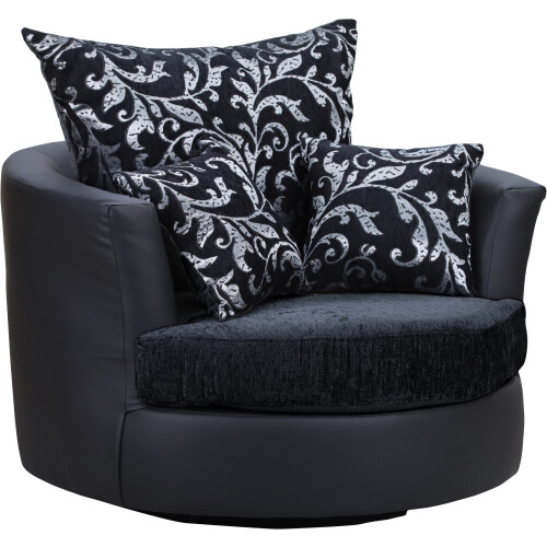 Swivel Cuddle Chair Chenille Fabric Black Black 2