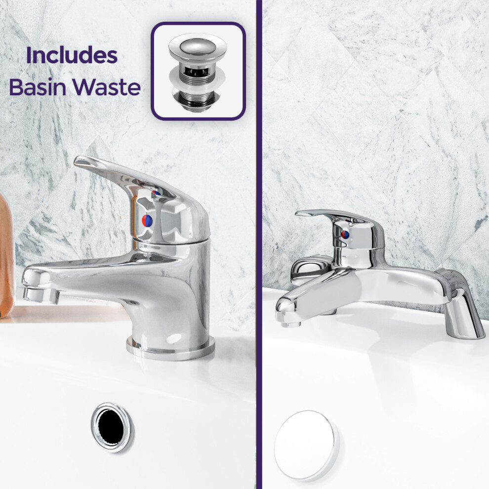 Nes Home Dame Bathroom Basin Mono Mixer Tap, Bath Filler Tap & Waste Chrome