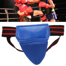 Breathable PU Leather Boxing Groin Guard Jockstrap, Size Average, Blue