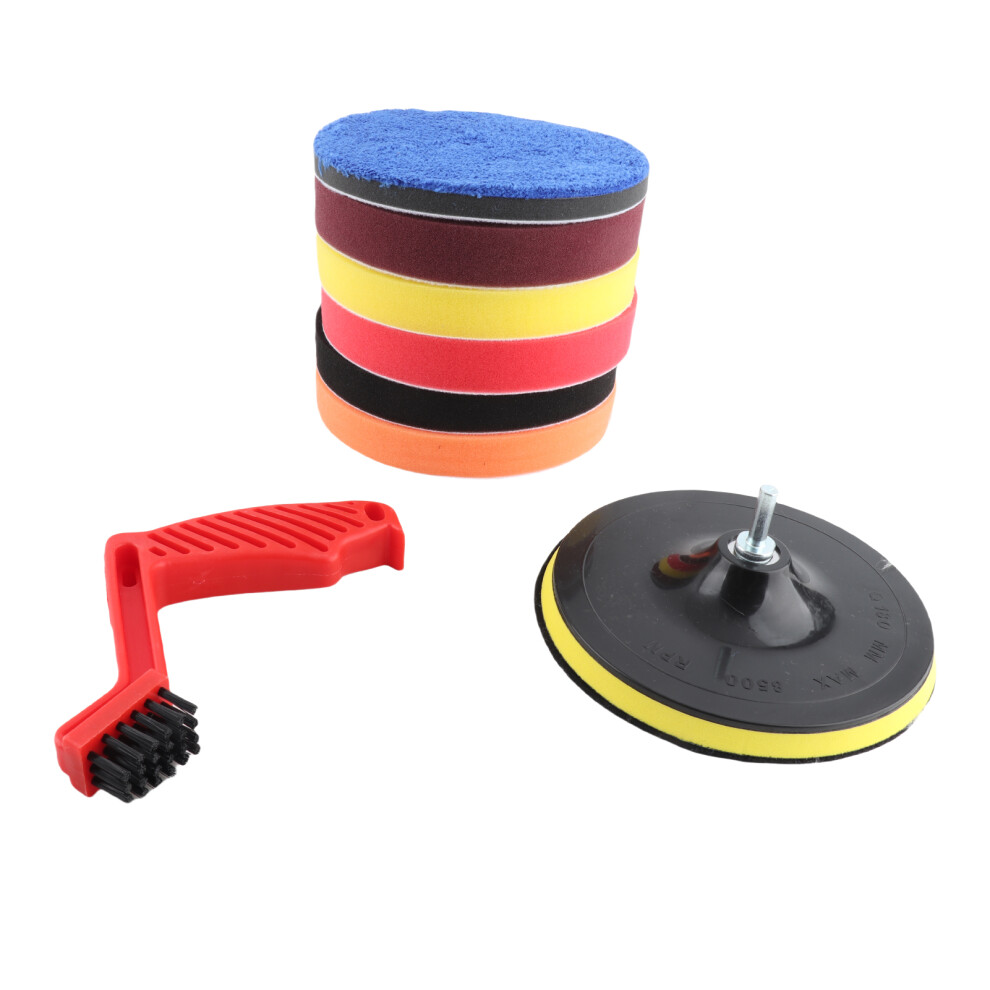 9Pcs 7" Car Polishing Pads Kit Foam Buffing Sponge With Brush And Wool Pads 7901358458877