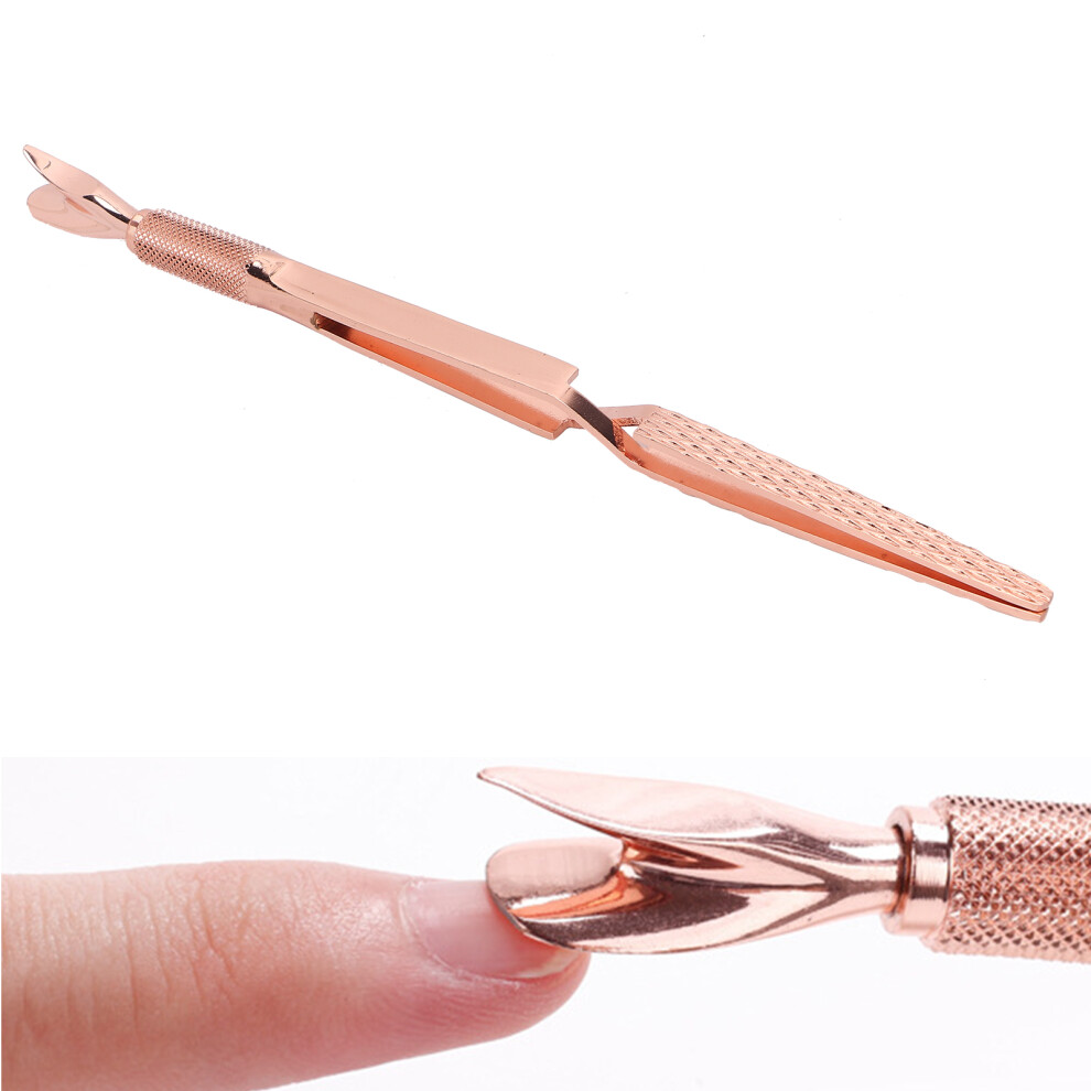 Nail Art Essentials: Rose Gold Stainless Steel Cuticle Pusher & Tweezers