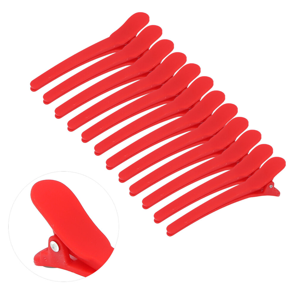 Unisex Red 12Pcs Nonslip Plastic Duckbill Hair Clips For Styling Handled Barrettes