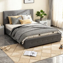 (5ft Kingsize, Grey) Reuben Fabric Ottoman Storage Bed with Lucy Mattress