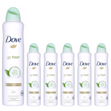 6 x 250ml Go Fresh Dove Cucumber & Green Tea Scent Deodorant Body Spray