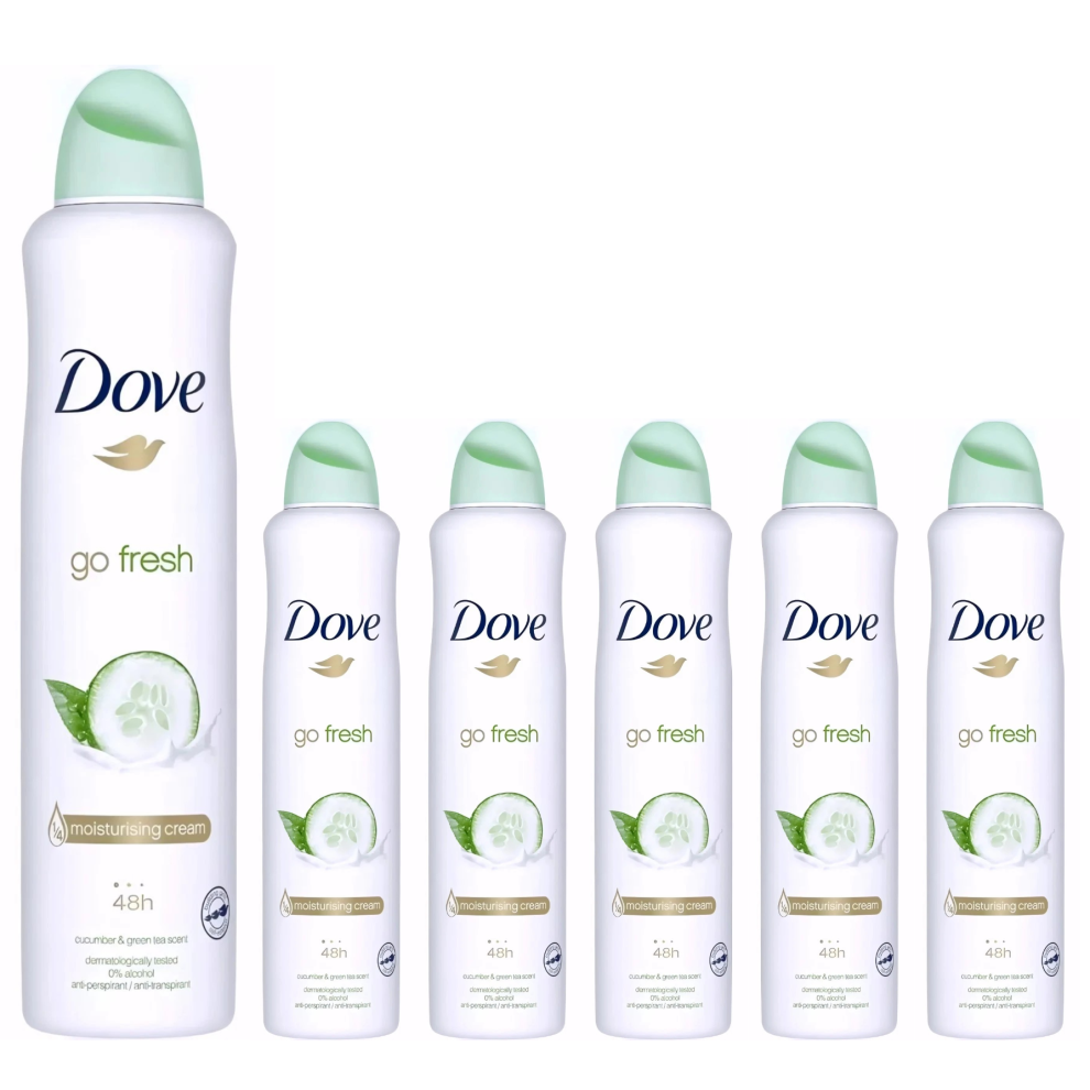 Dove Green 6 X 250Ml Go Fresh Cucumber & Tea Scent Deodorant Body Spray