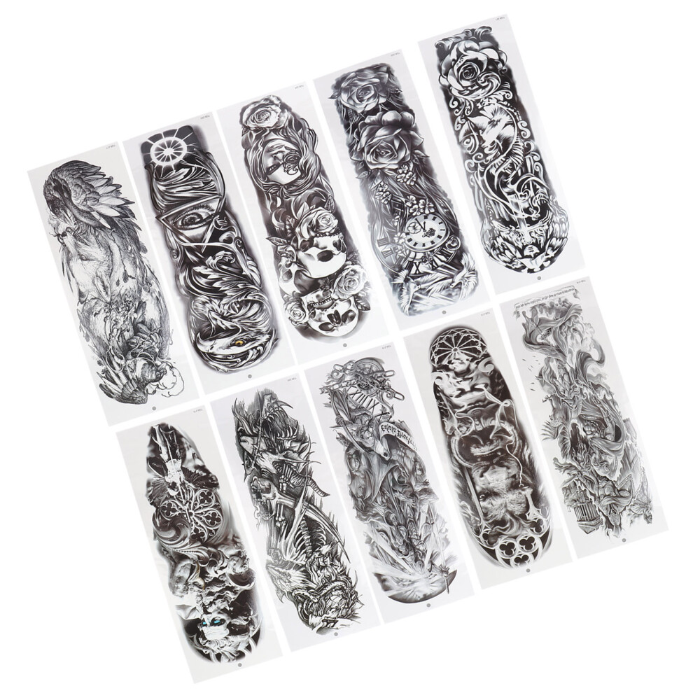 Unisex Waterproof Full Arm Temporary Tattoo Stickers - 10 Styles