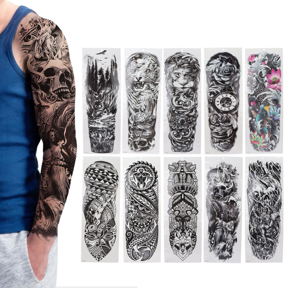 10pcs Full Sleeve Waterproof Temporary Tattoos Stickers Large Unisex Giants