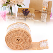 Juteseilband mit weißer Spitze, 5 Yards natürlicher Jutestoff, Rollen für DIY- & Geschenkhandwerk