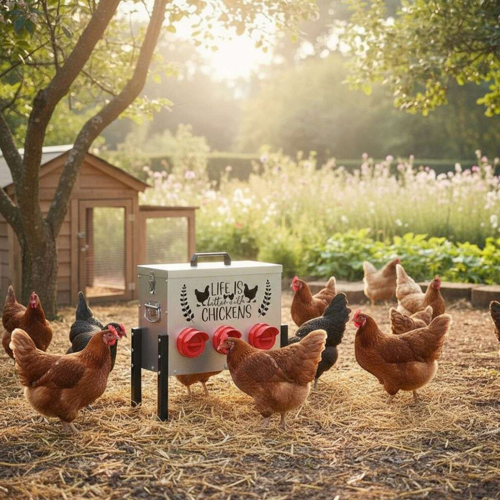 Nicoman Metal 6-Port Chicken Feeder Dispenser With Stand
