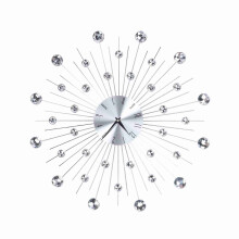 Sparkling Bling Metallic Silver Wall Clock 51x51cm with Rhinestones