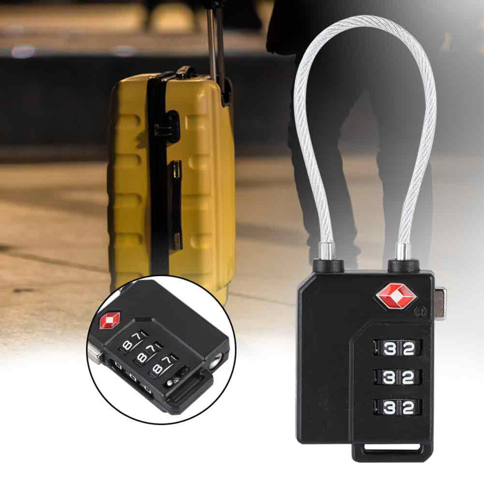 Tsa Steel Wire Lock 3-Digitcombination Suitcase Lock Black 102X34x15mm 8761358486121