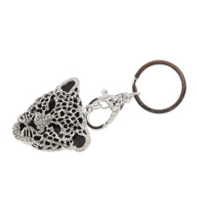 Exquisite Rhinestone Leopard Head Keychain Silver Gift for Girl