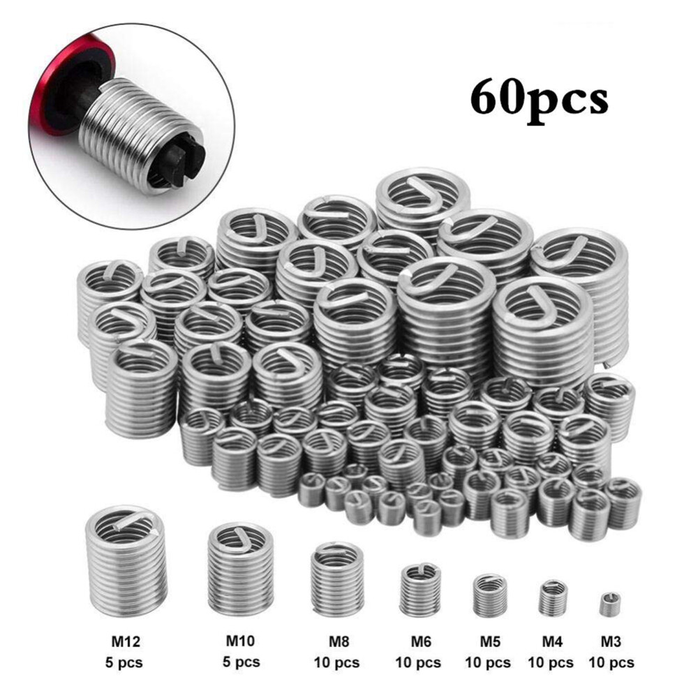 Stainless Steel Wire Thread Insert Set 60Pcs M3-M12 Metric Helicoil Repair Kit 7691358487228