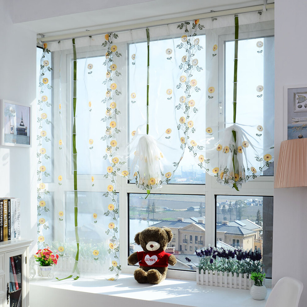 Chrysanthemum Sheer Screen Curtain 80x150cm Yellow for Living Room-image-OPC-PMS9M9H-NEW