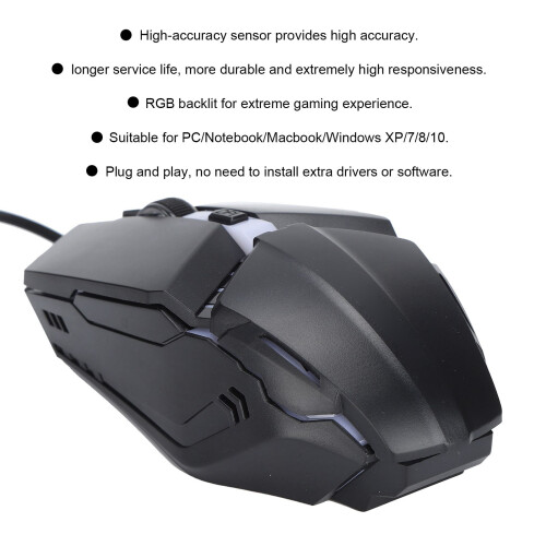 Souris de jeu filaire ergonomique éclairage RVB ABS PC 2