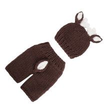 Cute Newborn Baby Crochet Deer Hat Bodysuit Photography Props Khaki