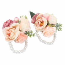2 pezzi/confezione Fiore al polso rosa con perle finte nuziale 1.7oz
