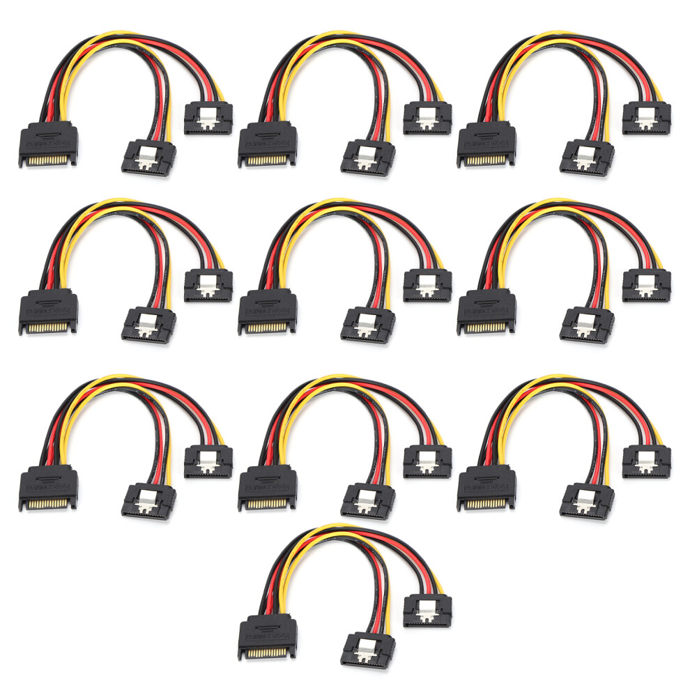10Pcs Sata Power Adapter 15Pin 1M Male To 2Female Pvc Cord For Data Transfer 4351358529795