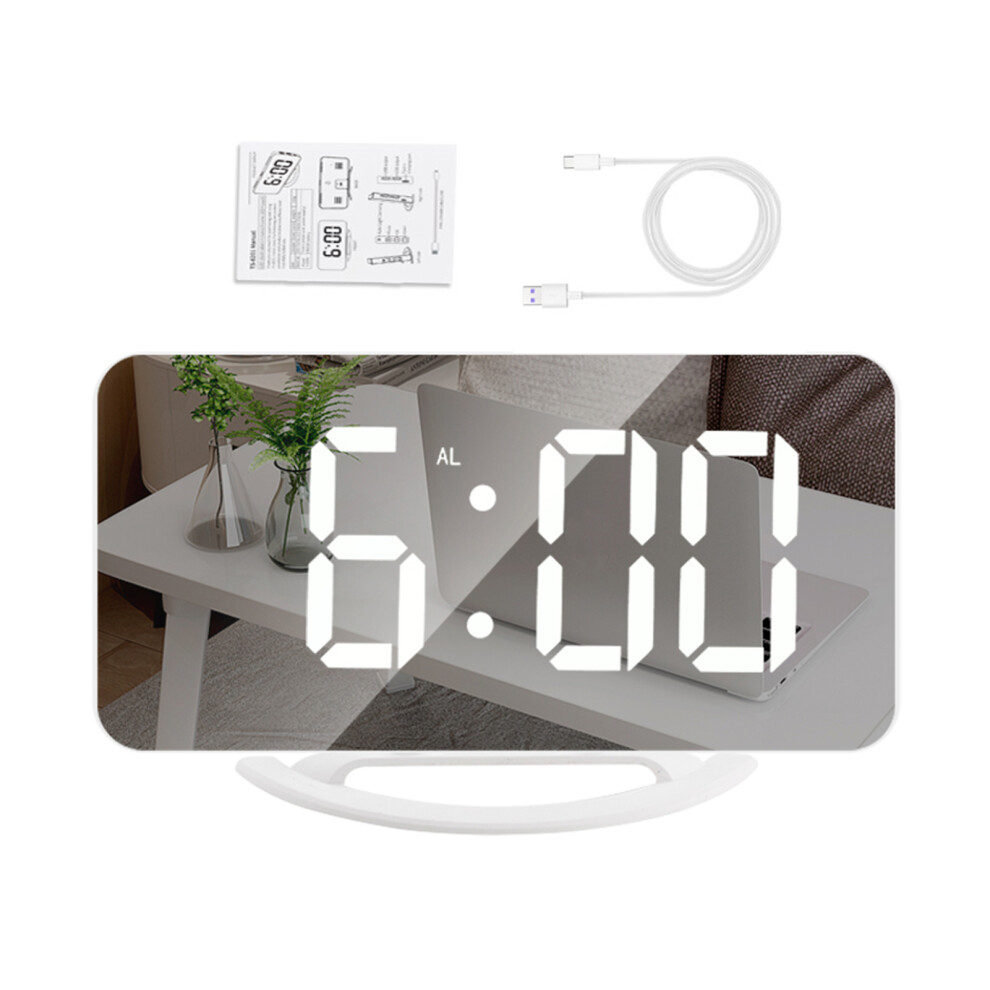 Led Mirror Clock Mini Digital Alarm With Snooze, 3 Brightness Levels, Usb Power, Black Or White 4671358530097