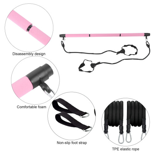 Barre de Pilates réglable en 3 sections, 89 cm, rose, 20 lb 2
